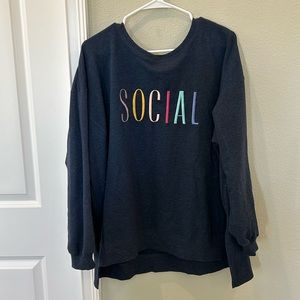 Wildfox Navy Blue Oversized sweatshirt with “Social” multicolored embroidery
